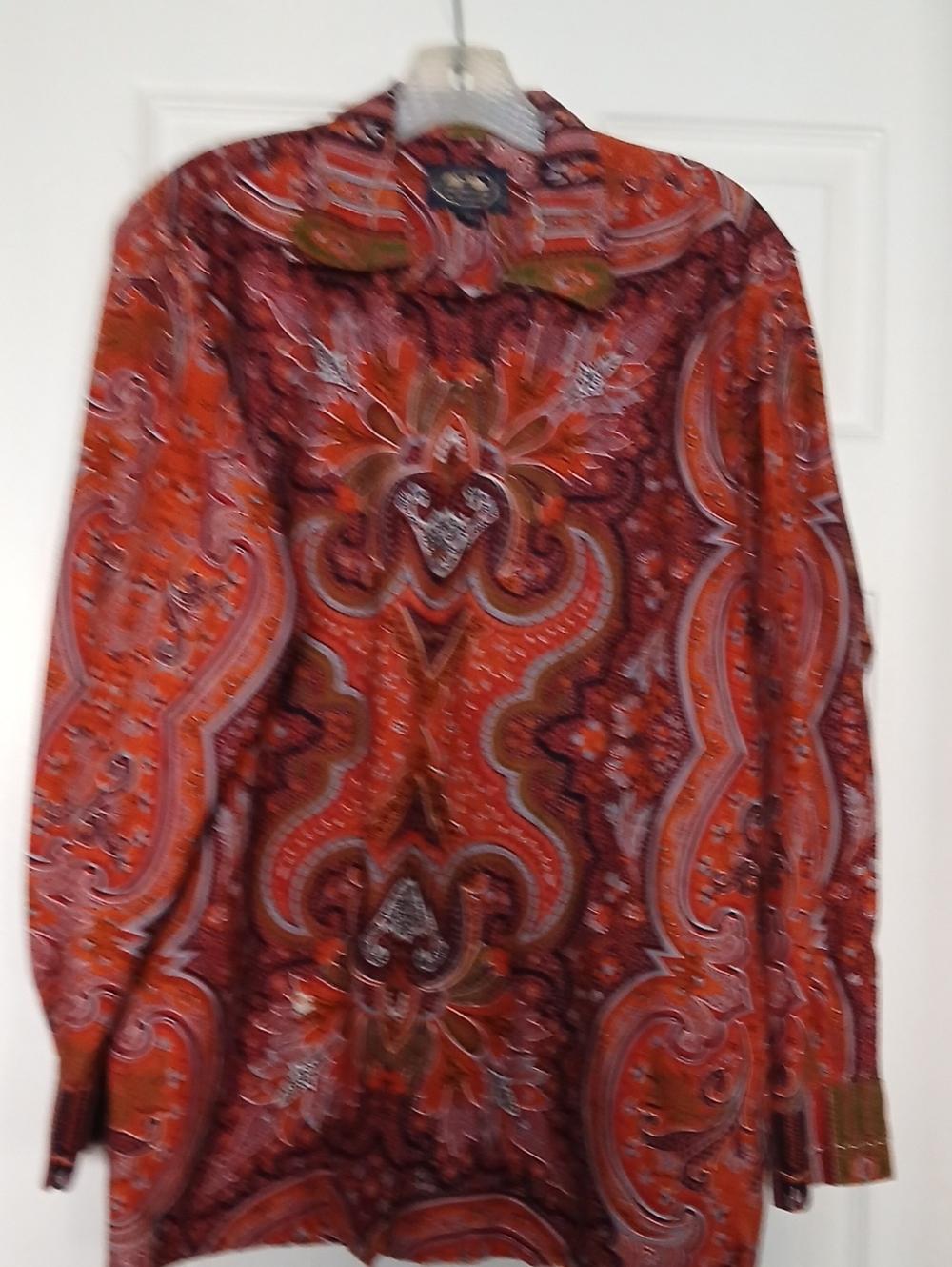 British Khaki Orange Paisley Button-Down Shirt